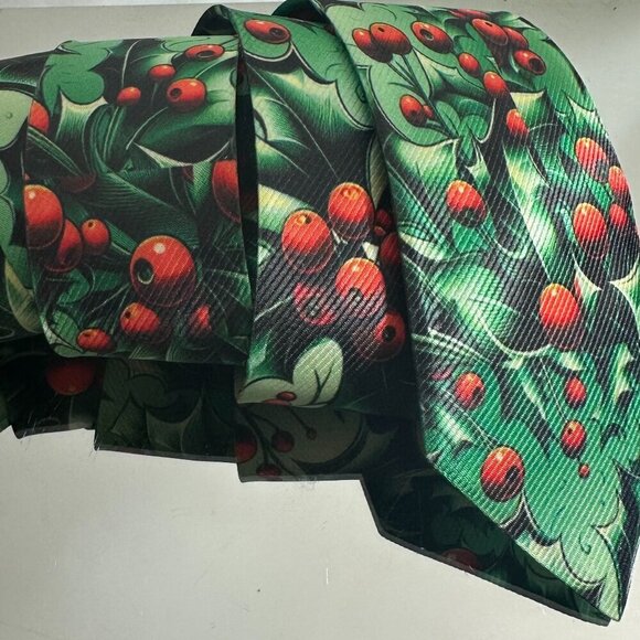 Christmas Tie Holly Berry Designer Menswear Tie Necktie Tree Mens Gift Red Green - Picture 1 of 10